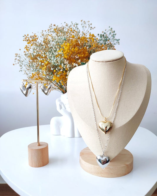Collar dije corazón liso dorado y plateado
