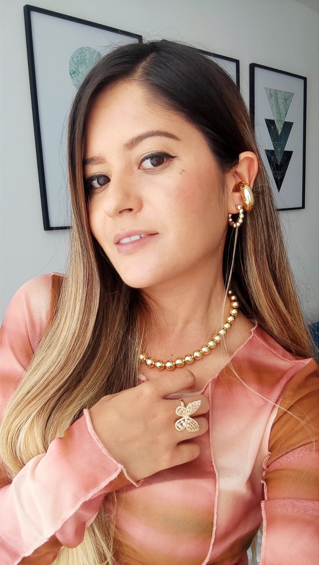 Chocker graduable de perlas dorada y plateada