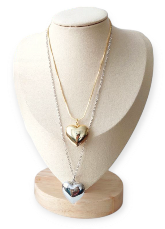 Collar dije corazón liso dorado y plateado